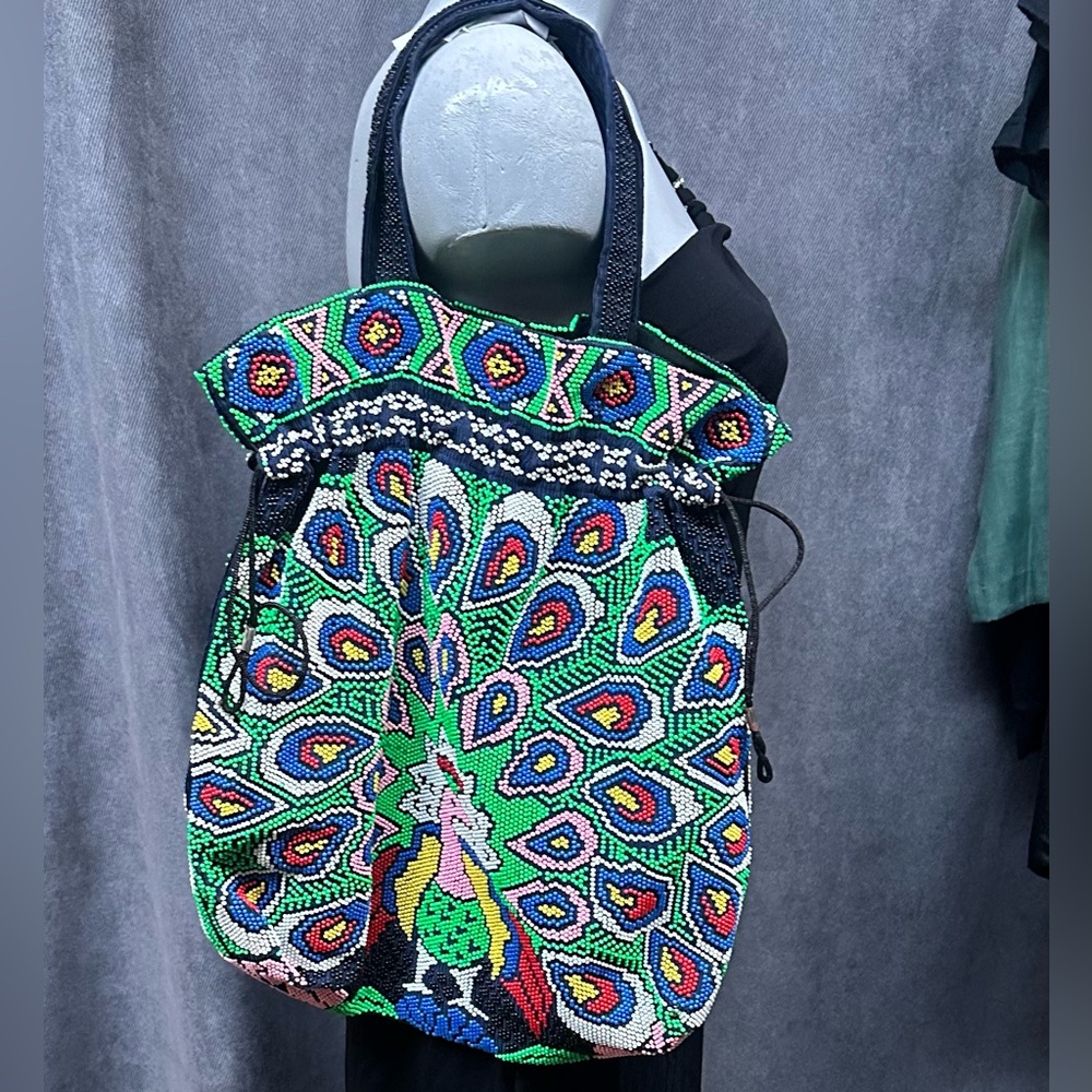 Vintage Multicolor Beaded Tote Bag